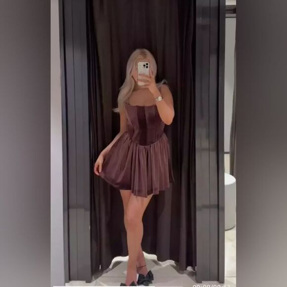 NWT NEW ZARA 2024 mauve GATHERED CORSETRY-INSPIRED DRESS corset rushed maroon - Picture 4 of 16